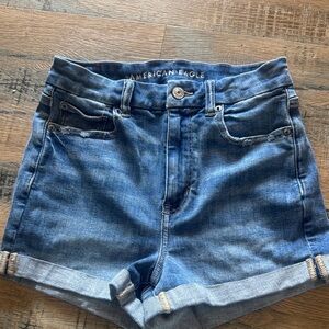 American Eagle Outfitters Medium Blue High-Rise Cuffed Denim Shorts